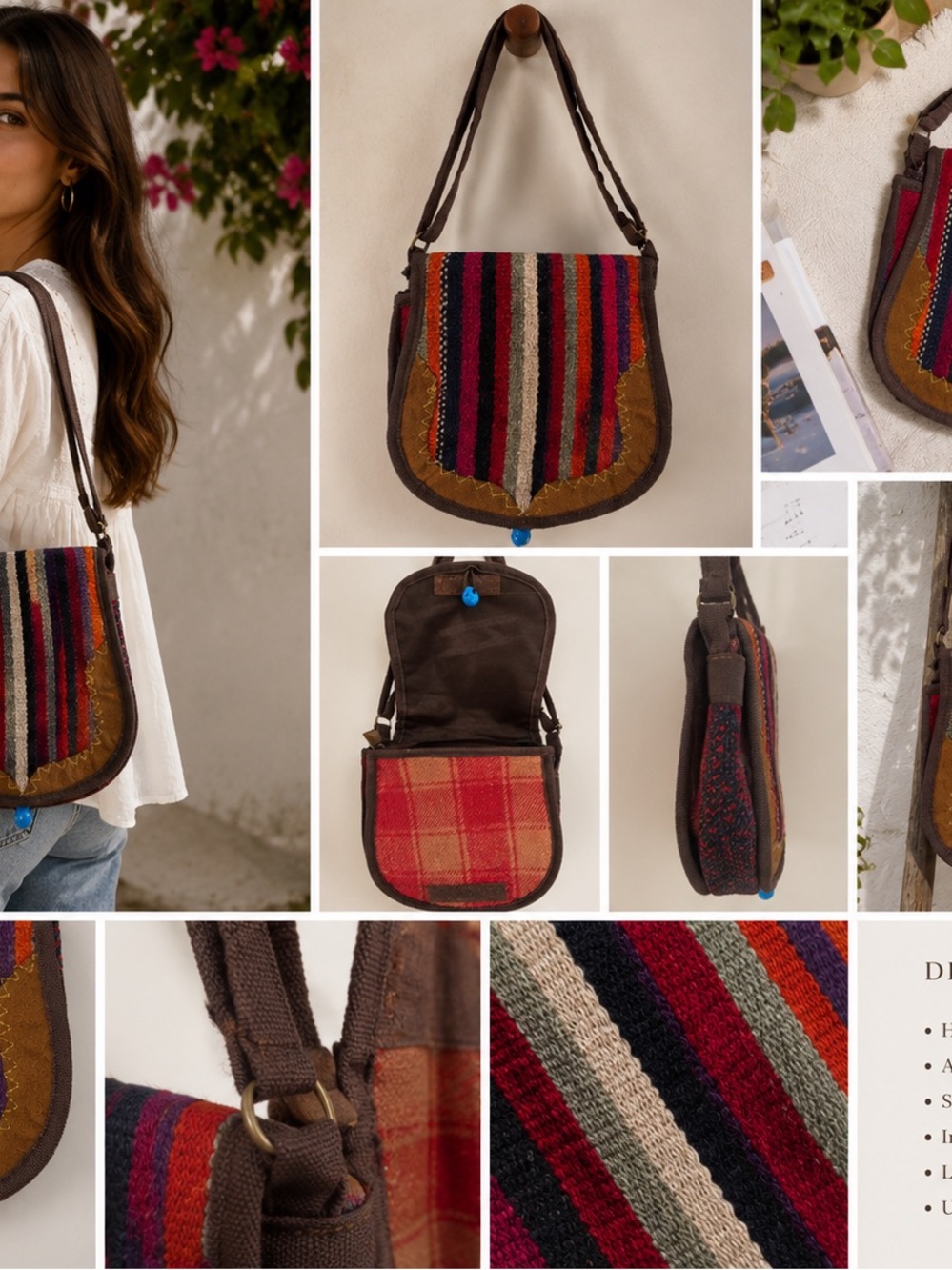 Handmade Boho Kilim Crossbody Bag Woven Festival Shoulder Purse - Picture 12 of 12